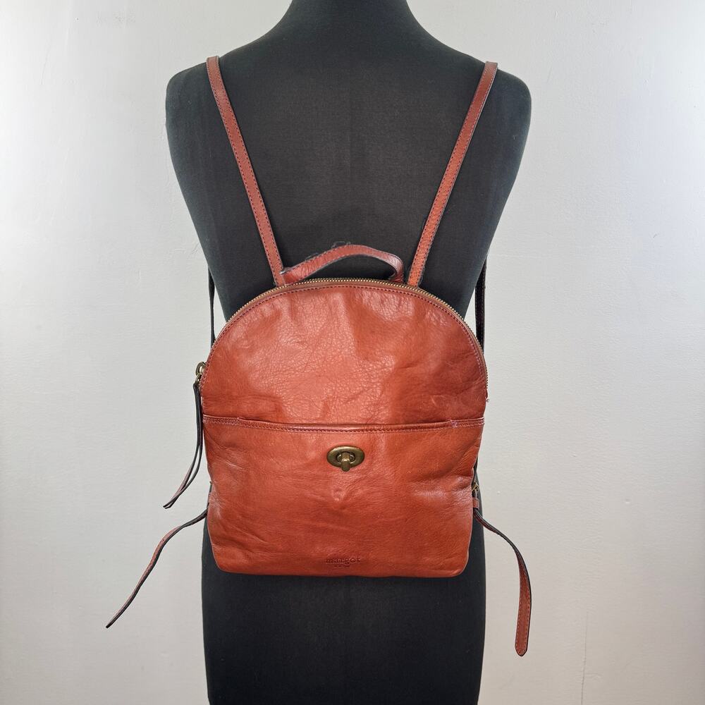 Margot New York Camille Backpack Bag Brown Tan Leather Turnlock Adjustable FLAW